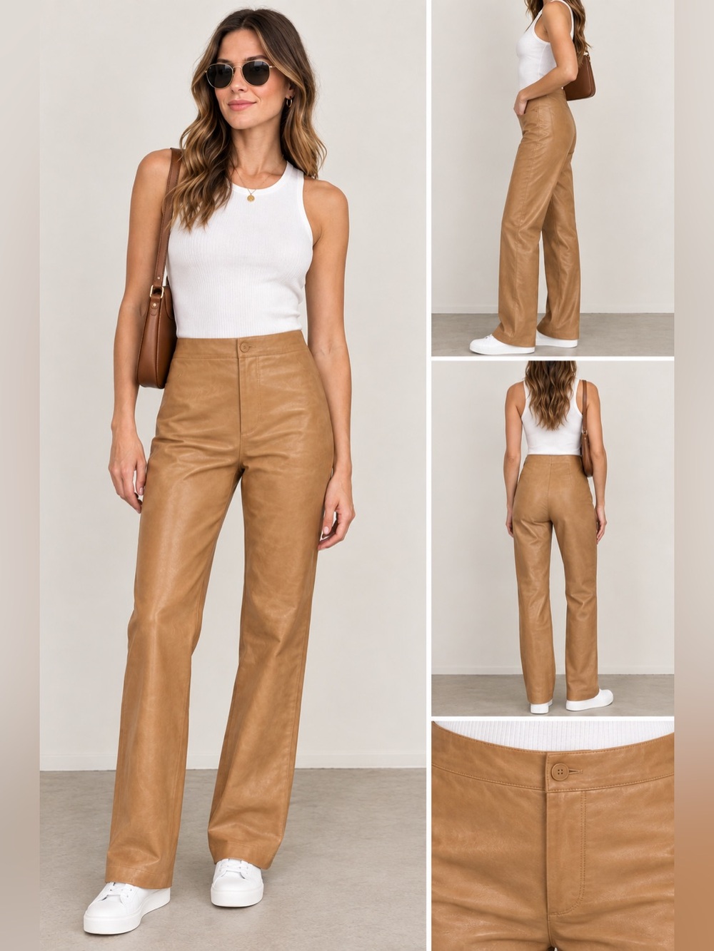 Danier Genuine Leather Straight Leg Pants Camel Size 6 NWOT